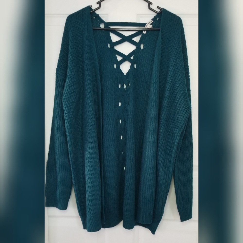 Turquoise Laced Back Cardigan